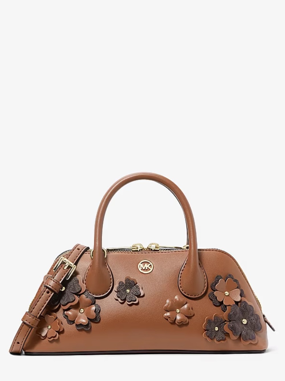 Michael Kors Brown Floral Appliqué Satchel with Gold Hardware - Picture 5 of 5